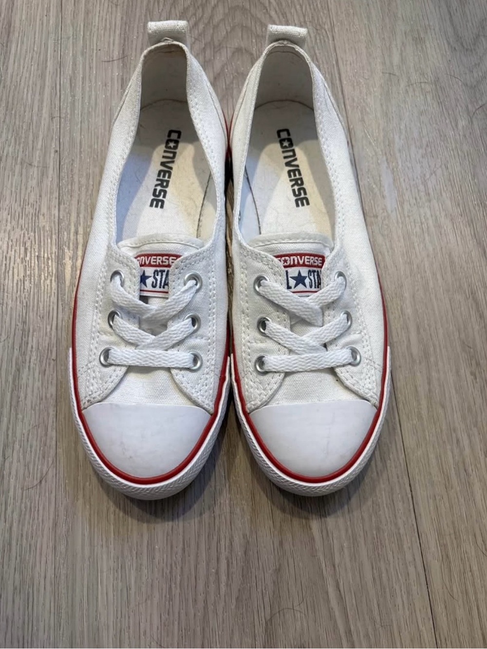 Converse White Canvas Low-Top Sneakers with Red Trim
